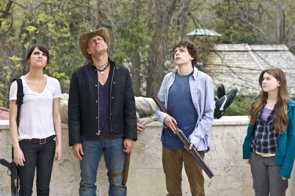 (l to r) Emma Stone, Woody Harrelson, Jesse Eisenberg and Abigail Breslin star in Columbia Pictures' comedy ZOMBIELAND.